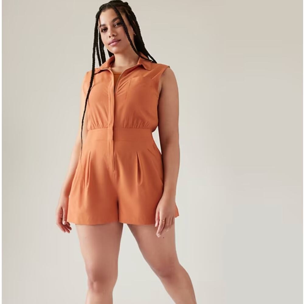Sleeveless Collared Romper in Burnt Orange